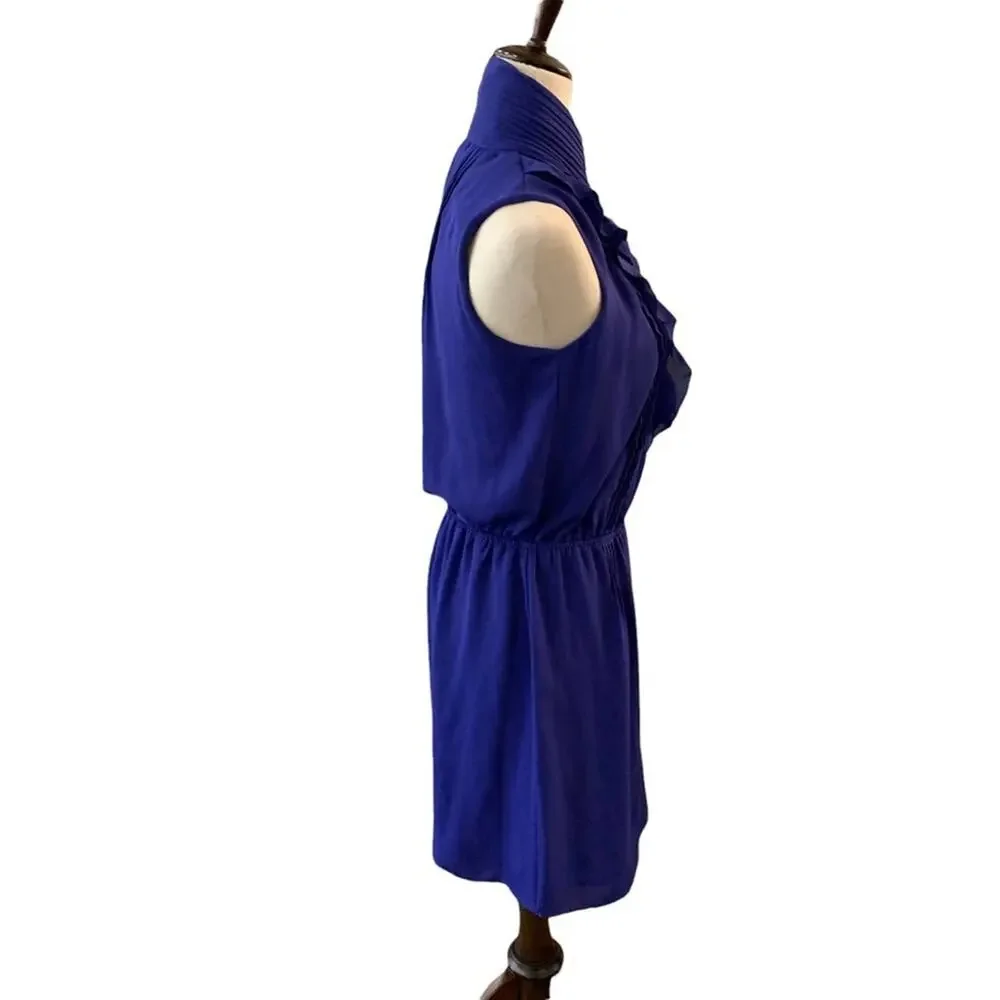 GREYUN bright blue ruffle front sleeveless mini dress Size Small. Fully lined - Picture 4 of 10